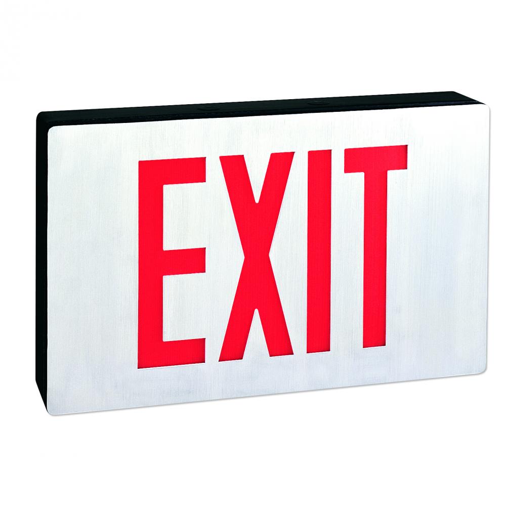 Die-Cast LED Exit Sign w/ Battery Backup, Single-Faced Aluminum w/ 6&#34; Red Letters in Black