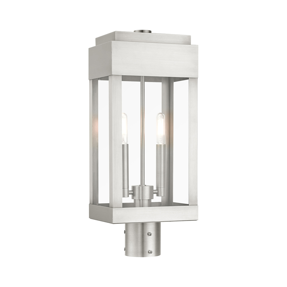 2 Lt Brushed Nickel  Outdoor Post Top Lantern