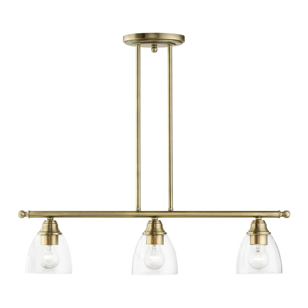 3 Light Antique Brass Linear Chandelier