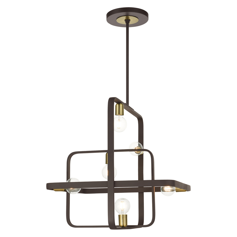 6 Lt Bronze with Antique Brass Accents Chandelier