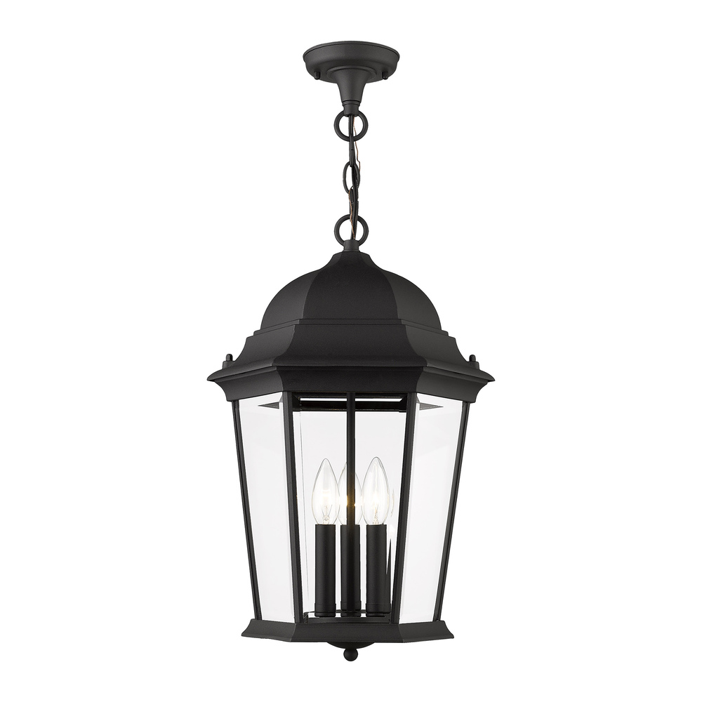 3 Lt Textured Black Outdoor Pendant Lantern