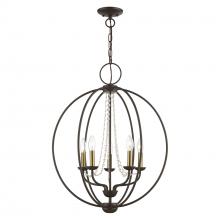 Livex Lighting 40915-07 - 5 Light Bronze with Antique Brass Finish Candles Globe Chandelier