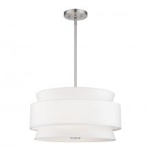 Livex Lighting 60023-91 - 4 Light Brushed Nickel Pendant Chandelier with Hand Crafted Off-White Fabric Hardback Shades