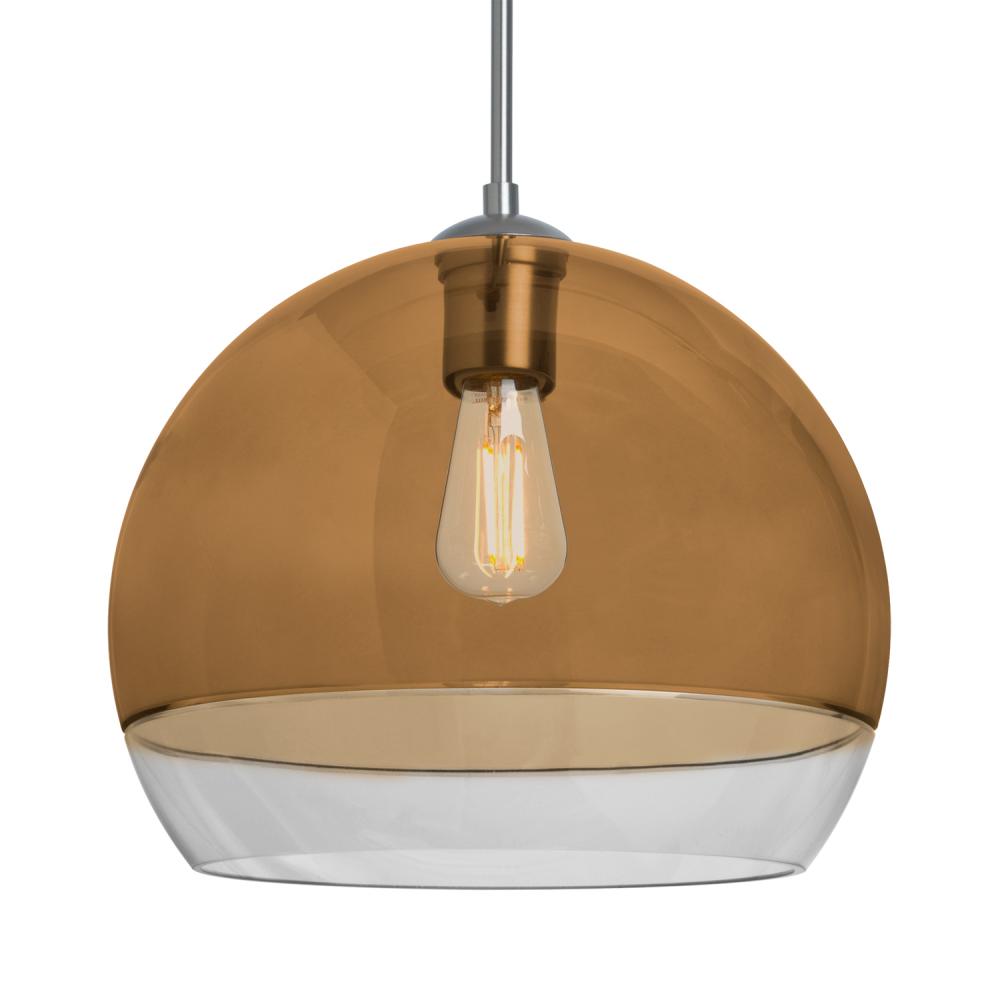 Besa, Ally 12 Cord Pendant, Amber/Clear, Satin Nickel Finish, 1x5W LED Filament