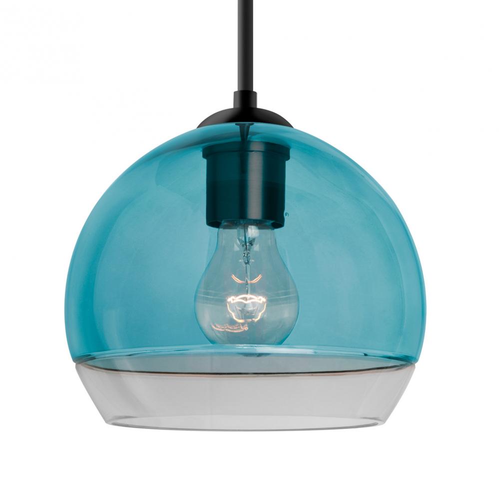 Besa, Ally 8 Cord Pendant, Coral Blue/Clear, Black Finish, 1x60W MAX E26 Base