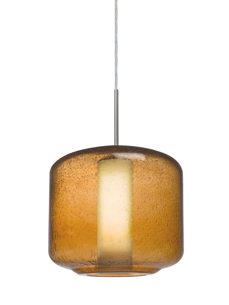 Besa Niles 10 Pendant, Amber Bubble/Opal, Satin Nickel Finish, 1x60W Medium Base T10