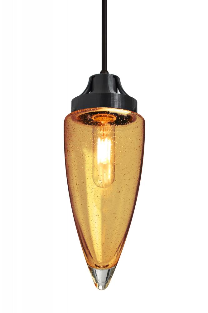 Besa, Sulu Cord Pendant, Amber Bubble, Black Finish, 1x4W LED Filament, 15Ft. Cord