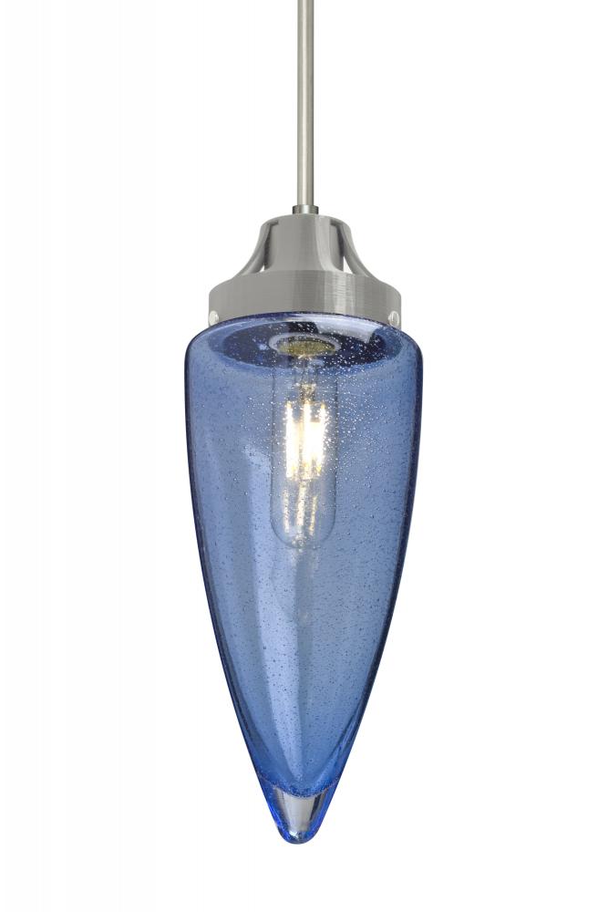 Besa, Sulu Cord Pendant, Blue Bubble, Satin Nickel Finish, 1x4W LED Filament, 15Ft. C