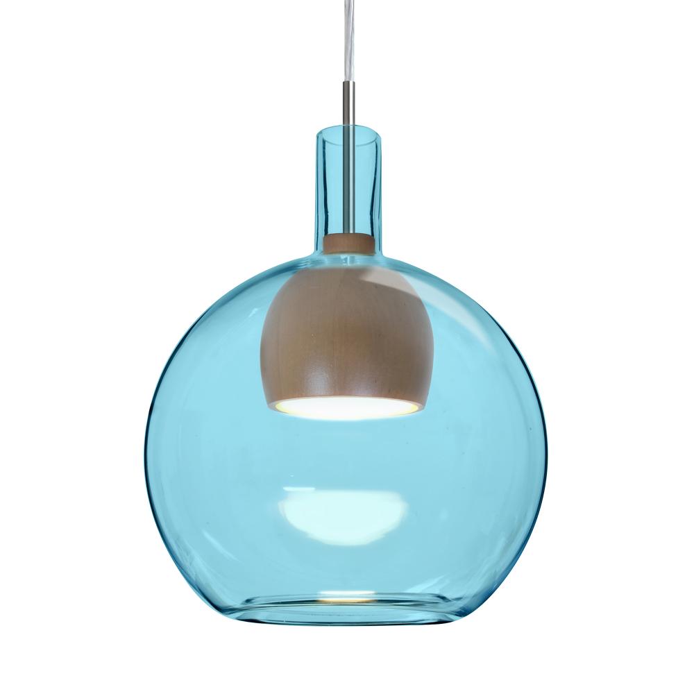 Besa, Benji Cord Pendant, Blue/Medium, Satin Nickel Finish, 1x9W LED, 15Ft. Cord