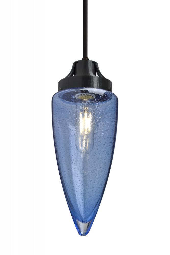 Besa, Sulu Cord Pendant, Blue Bubble, Black Finish, 1x4W LED Filament, 15Ft. Cord