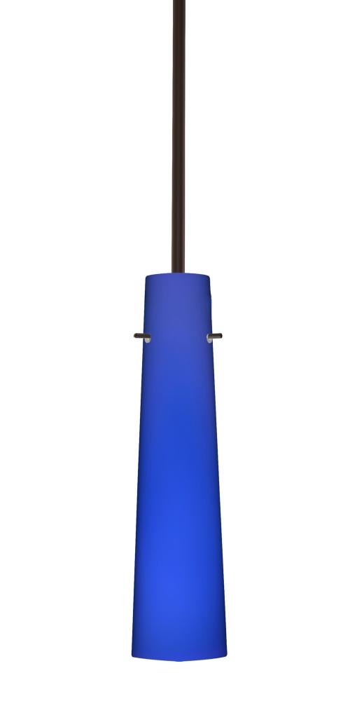 Besa Camino Stem Pendant Bronze Cobalt Blue Matte 1x40W Halogen, 15Ft. Cord