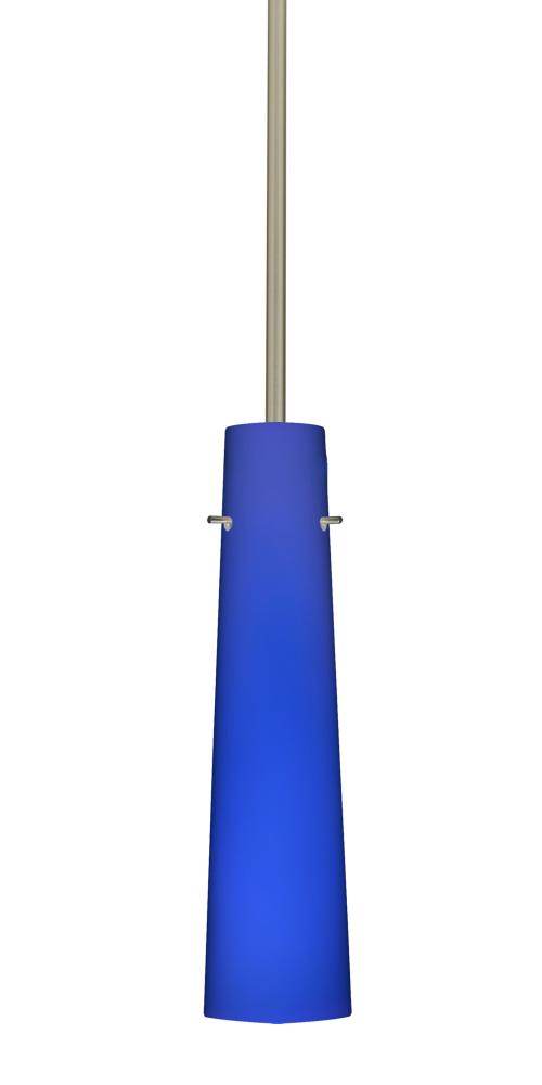 Besa Camino Stem Pendant Satin Nickel Cobalt Blue Matte 1x40W Halogen, 15Ft. Cord