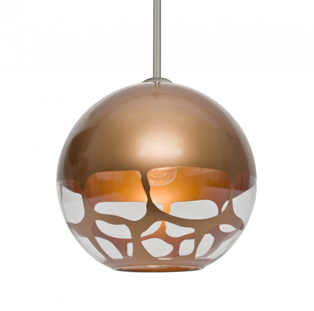 Besa, Rocky Stem Pendant, Copper, Satin Nickel Finish, 1x9W LED, 15Ft. Cord