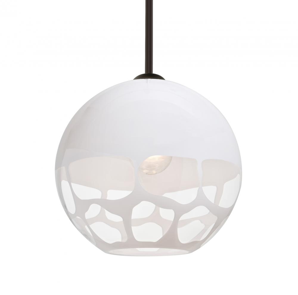 Besa, Rocky Stem Pendant, White, Bronze Finish, 1x9W LED, 15Ft. Cord