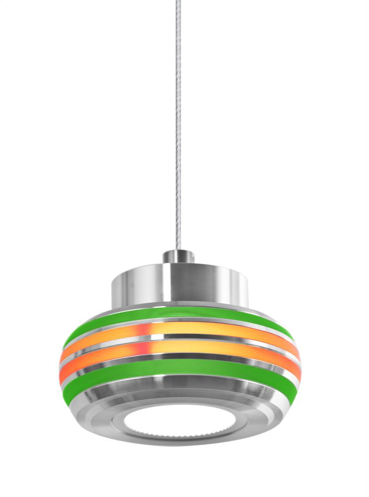 Besa, Flower Cord Pendant, Green/Amber, Satin Nickel Finish, 1x6W LED