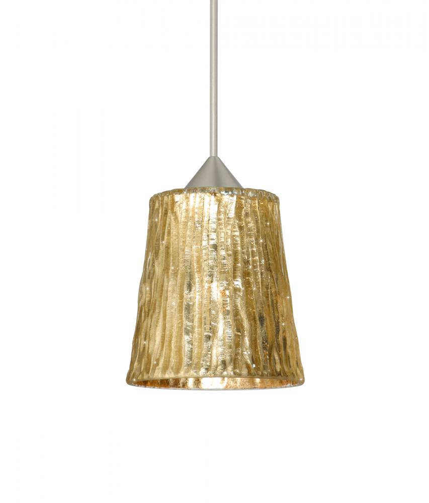 Besa Pendant Nico 4 Satin Nickel Stone Gold Foil 1x5W LED, 15Ft. Cord