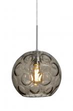 Besa Lighting 1JC-BOMYSM-EDIL-SN-L - Besa Bombay Cord Pendant, Smoke, Satin Nickel Finish, 1x8W LED Filament, 15Ft. Cord