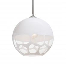 Besa Lighting 1JC-ROCKYWH-LED-SN-L - Besa, Rocky Cord Pendant, White, Satin Nickel Finish, 1x9W LED, 15Ft. Cord