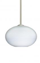 Besa Lighting 1TT-491207-LED-SN-L - Besa Stem Pendant Pape 10 Satin Nickel Opal Ribbed 1x9W LED, 15Ft. Cord