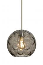 Besa Lighting 1TT-BOMYSM-EDIL-SN-L - Besa Bombay Cord Pendant, Smoke, Satin Nickel Finish, 1x8W LED Filament, 15Ft. Cord