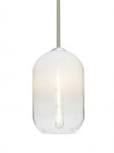 Besa Lighting 1TT-OMEGA12WH-EDIL-SN - Besa, Omega 12 Stem Pendant, White/Clear, Satin Nickel Finish, 1x4W LED Filament