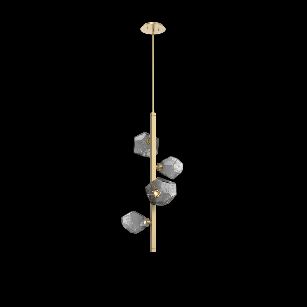 Gem 4pc Twisted Vine-Gilded Brass-Smoke Blown Glass-Threaded Rod Suspension-LED 2700K