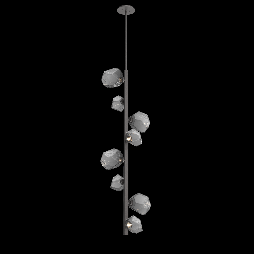 Gem 8pc Twisted Vine-Graphite-Smoke Blown Glass-Threaded Rod Suspension-LED 3000K