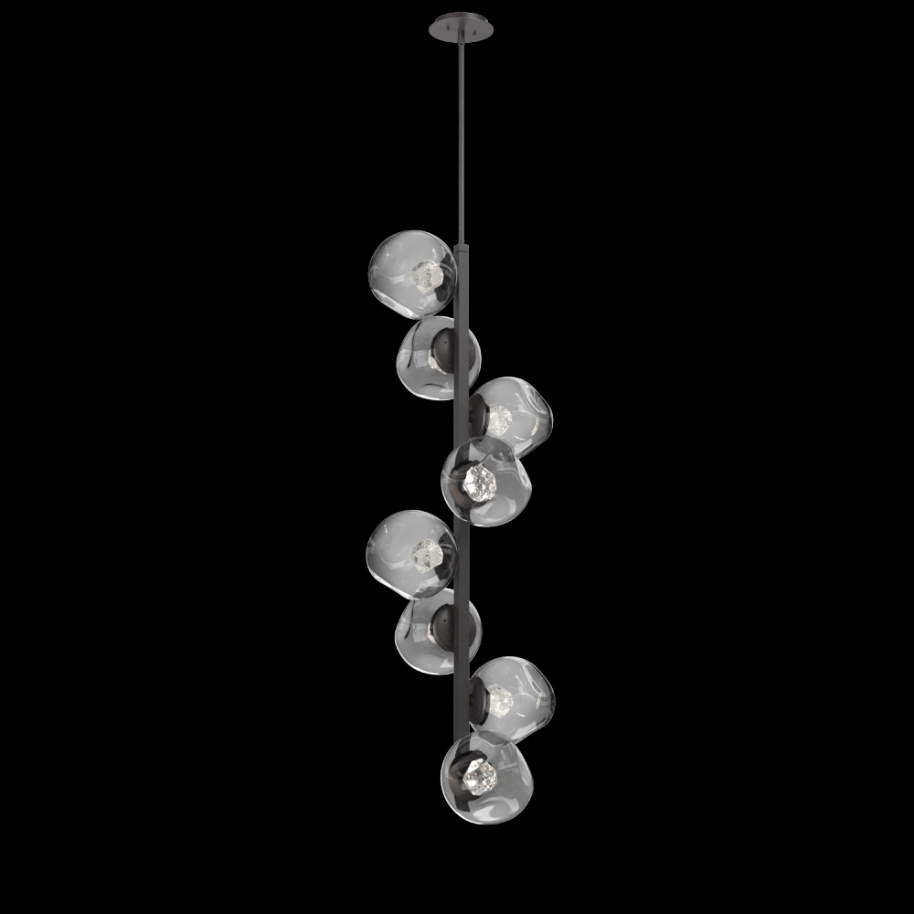 Luna 8pc Twisted Vine-Graphite-Zircon Inner - Smoke Outer-Threaded Rod Suspension-LED 3000K