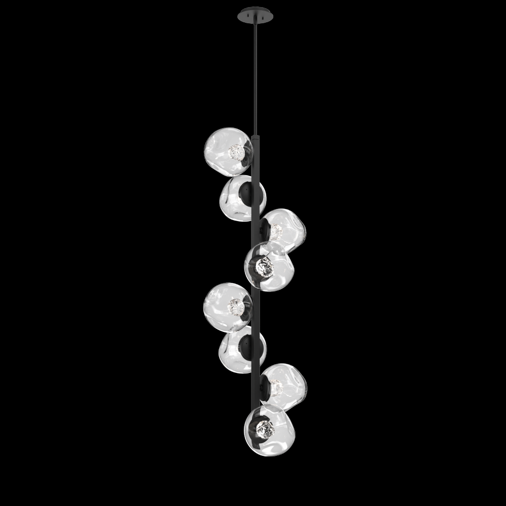 Luna 8pc Twisted Vine-Matte Black-Floret Inner - Clear Outer-Threaded Rod Suspension-LED 3000K