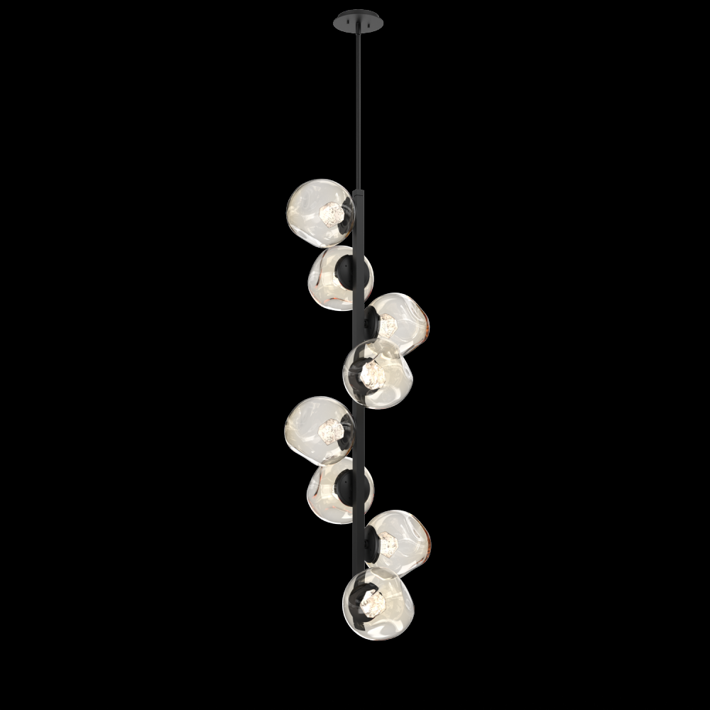 Luna 8pc Twisted Vine-Matte Black-Zircon Inner - Amber Outer-Threaded Rod Suspension-LED 3000K