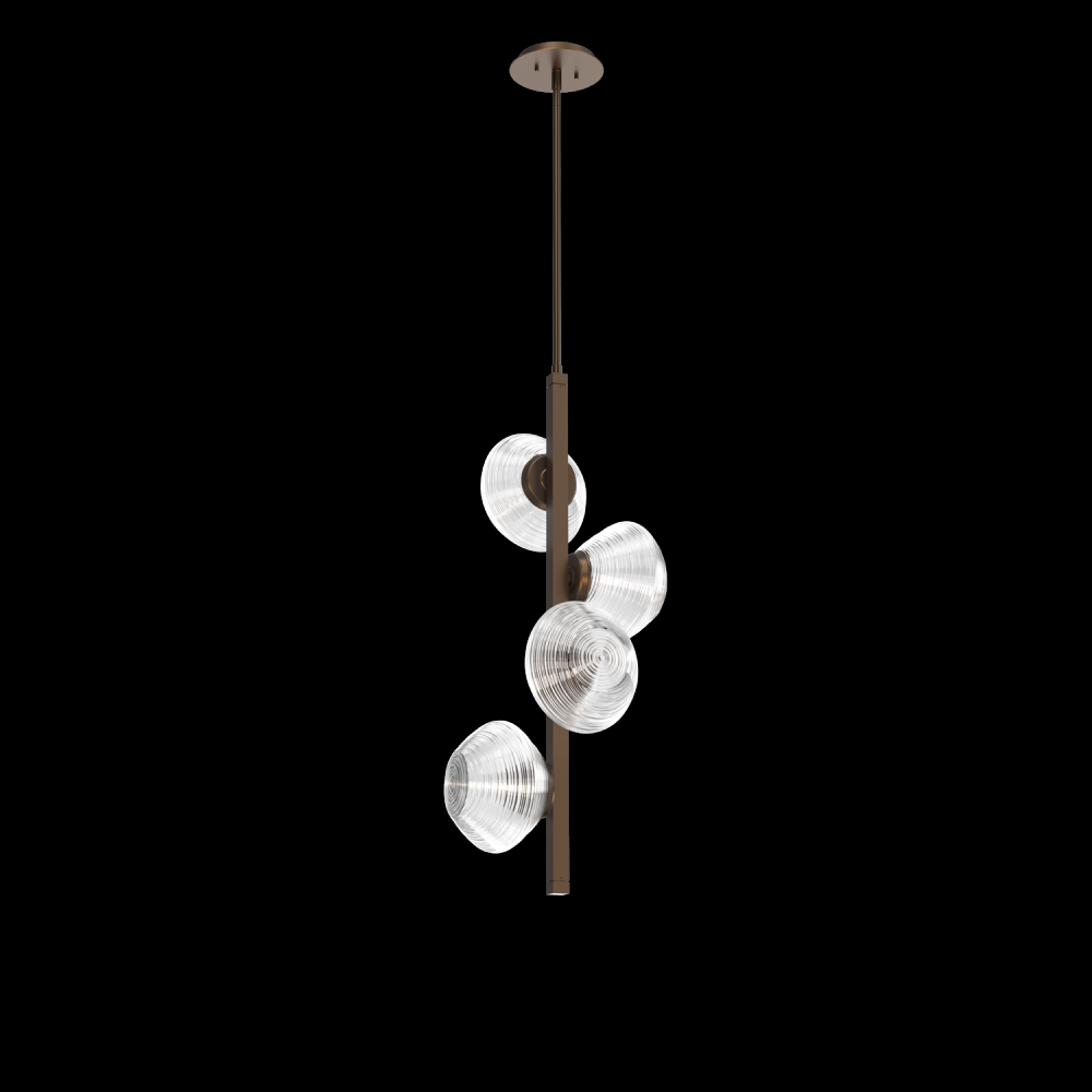 Mesa 4pc Twisted Vine-Flat Bronze-Clear Blown Glass-Threaded Rod Suspension-LED 2700K