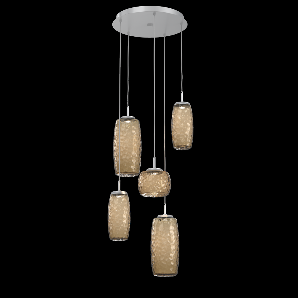 Vessel 5pc Round Multi-Pendant-Classic Silver-Bronze Blown Glass-Cloth Braided Cord-LED 3000K