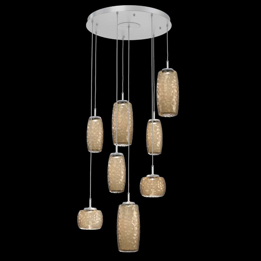 Vessel 8pc Round Multi-Pendant-Classic Silver-Bronze Blown Glass-Cloth Braided Cord-LED 3000K