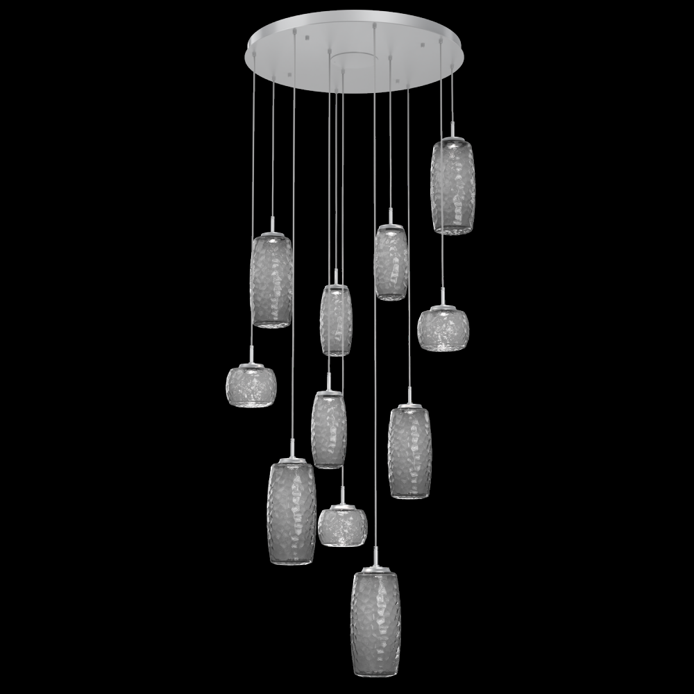 Vessel 11pc Round Multi-Pendant-Classic Silver-Smoke Blown Glass-Cloth Braided Cord-LED 3000K