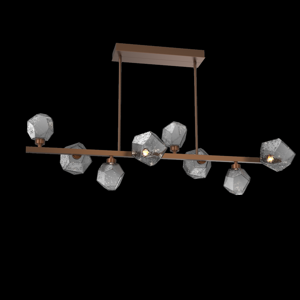 Gem 8pc Twisted Branch-Burnished Bronze-Smoke Blown Glass-Threaded Rod Suspension-LED 2700K