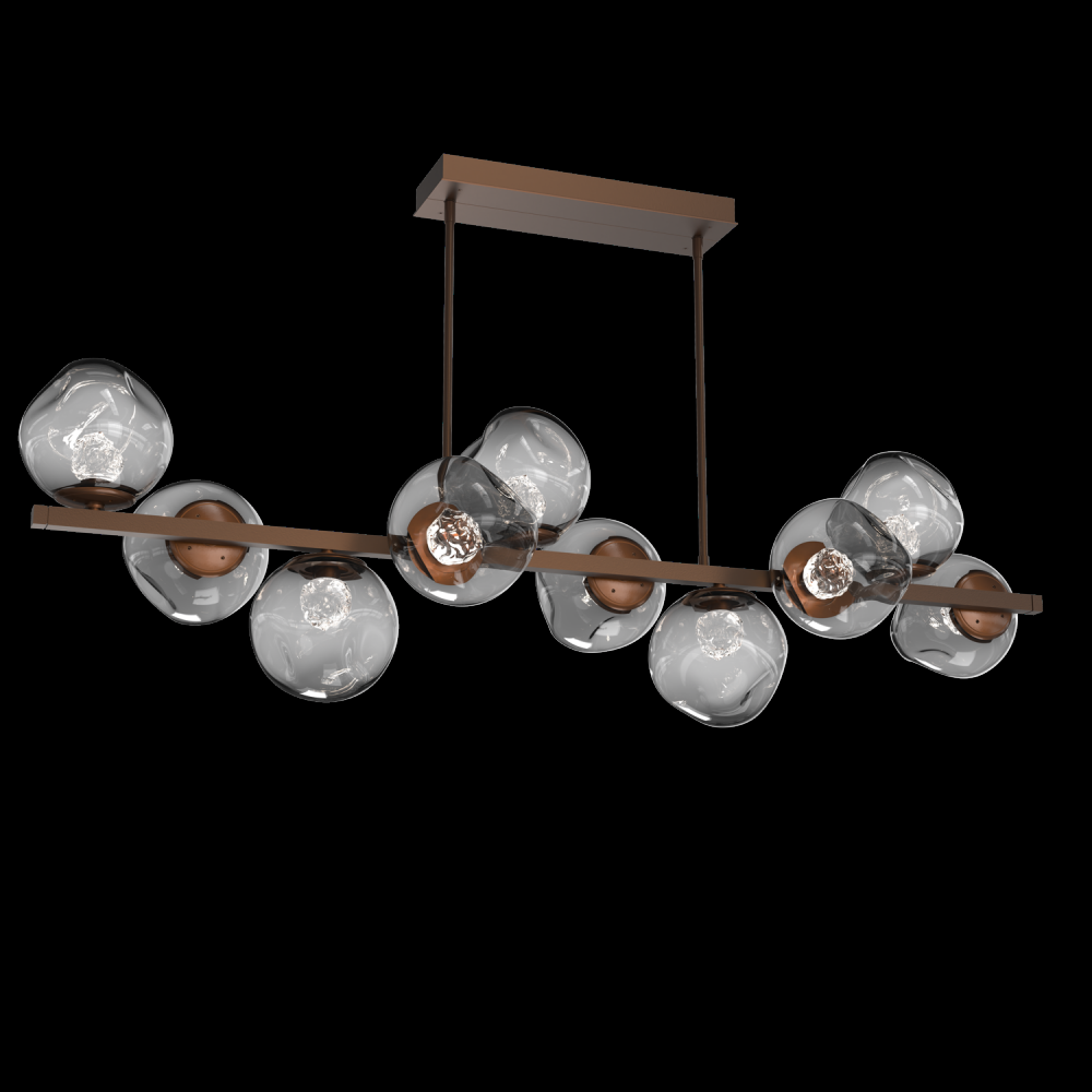 Luna 10pc Twisted Branch-Burnished Bronze-Floret Inner - Smoke Outer-Threaded Rod Suspension-LED