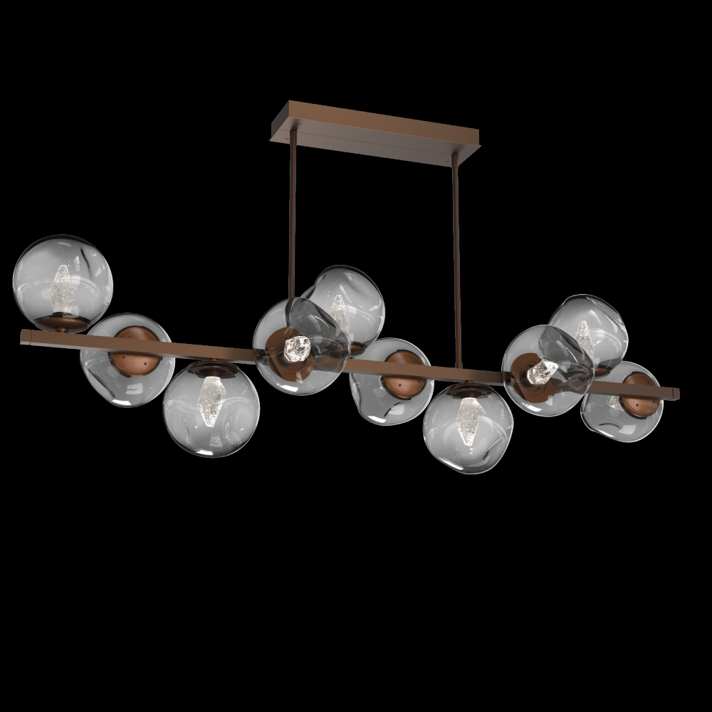 Luna 10pc Twisted Branch-Burnished Bronze-Geo Inner - Smoke Outer-Threaded Rod Suspension-LED 2700K