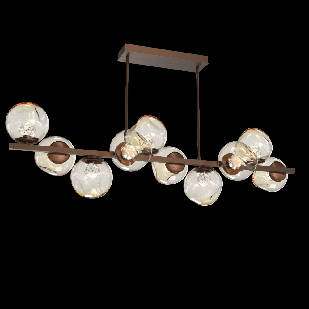 Luna 10pc Twisted Branch-Burnished Bronze-Zircon Inner - Amber Outer-Threaded Rod Suspension-LED