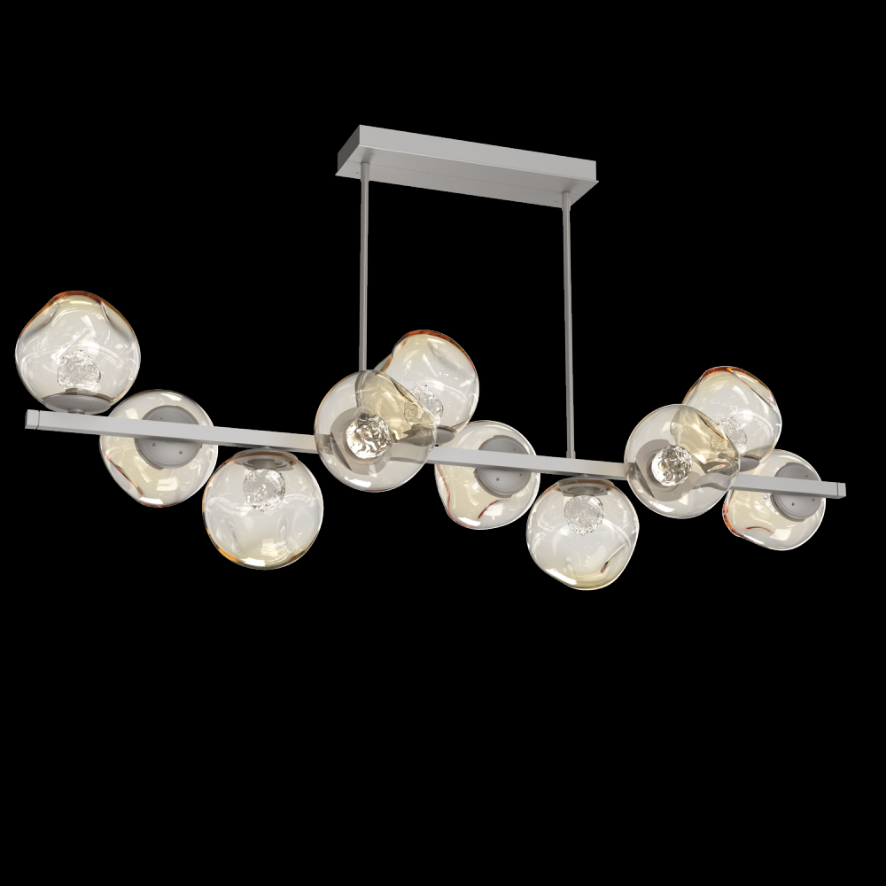 Luna 10pc Twisted Branch-Beige Silver-Floret Inner - Amber Outer-Threaded Rod Suspension-LED 3000K