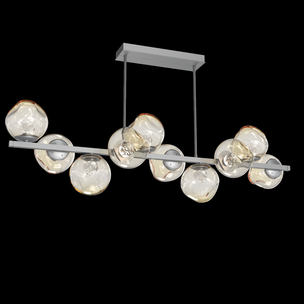 Luna 10pc Twisted Branch-Classic Silver-Floret Inner - Amber Outer-Threaded Rod Suspension-LED 3000K