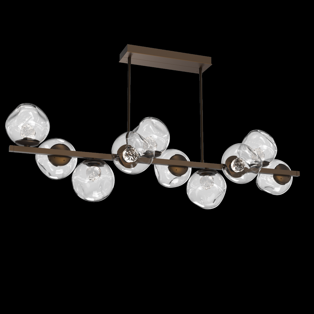 Luna 10pc Twisted Branch-Flat Bronze-Floret Inner - Clear Outer-Threaded Rod Suspension-LED 3000K