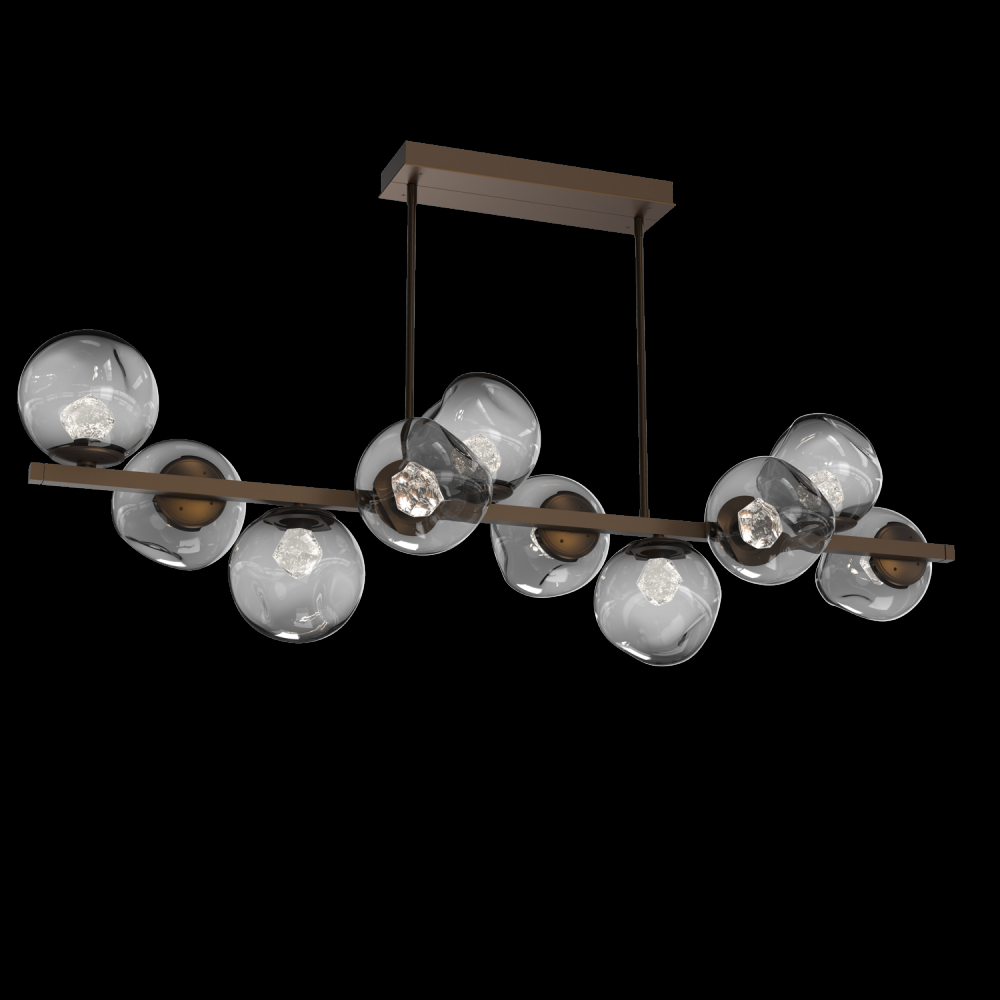 Luna 10pc Twisted Branch-Flat Bronze-Zircon Inner - Smoke Outer-Threaded Rod Suspension-LED 3000K