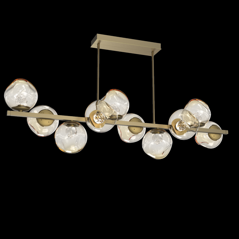 Luna 10pc Twisted Branch-Gilded Brass-Floret Inner - Amber Outer-Threaded Rod Suspension-LED 3000K