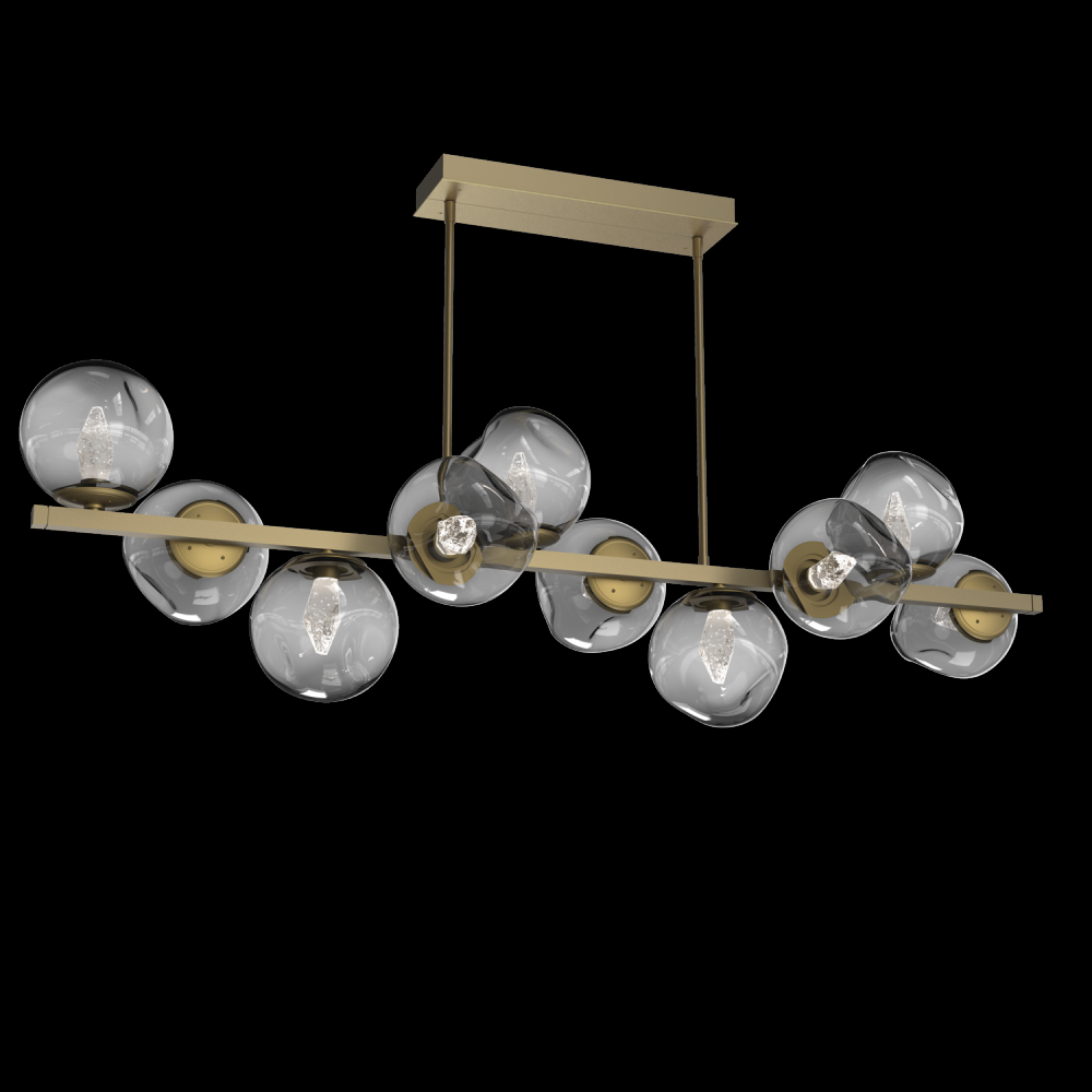 Luna 10pc Twisted Branch-Gilded Brass-Geo Inner - Smoke Outer-Threaded Rod Suspension-LED 2700K