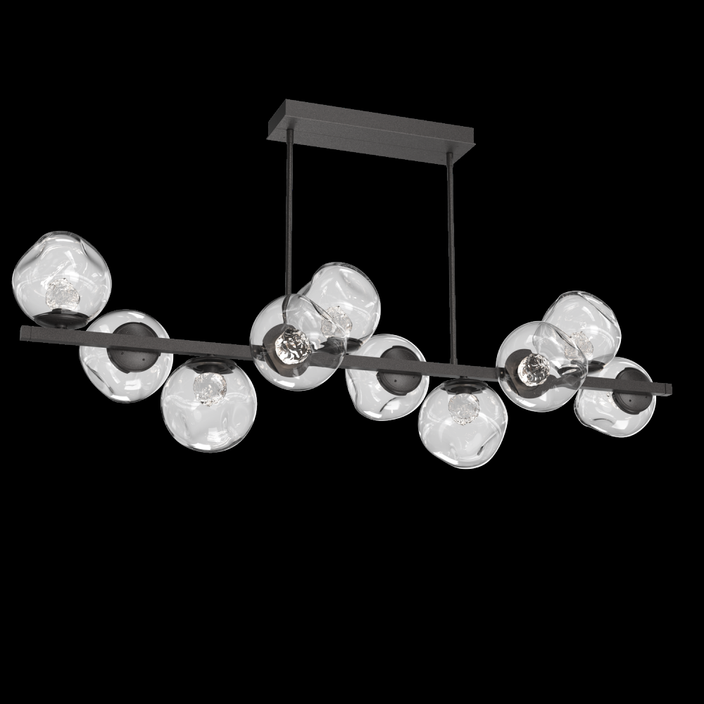 Luna 10pc Twisted Branch-Graphite-Floret Inner - Clear Outer-Threaded Rod Suspension-LED 2700K