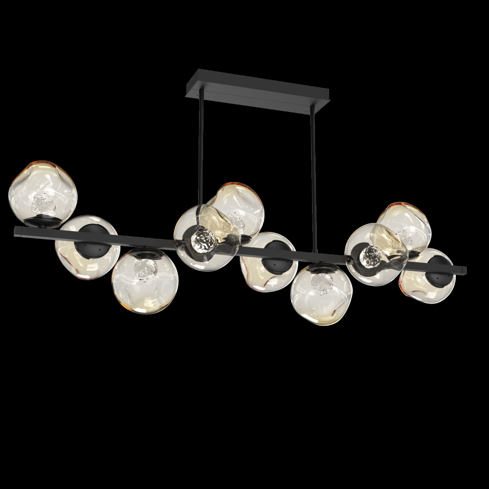 Luna 10pc Twisted Branch-Matte Black-Floret Inner - Amber Outer-Threaded Rod Suspension-LED 2700K