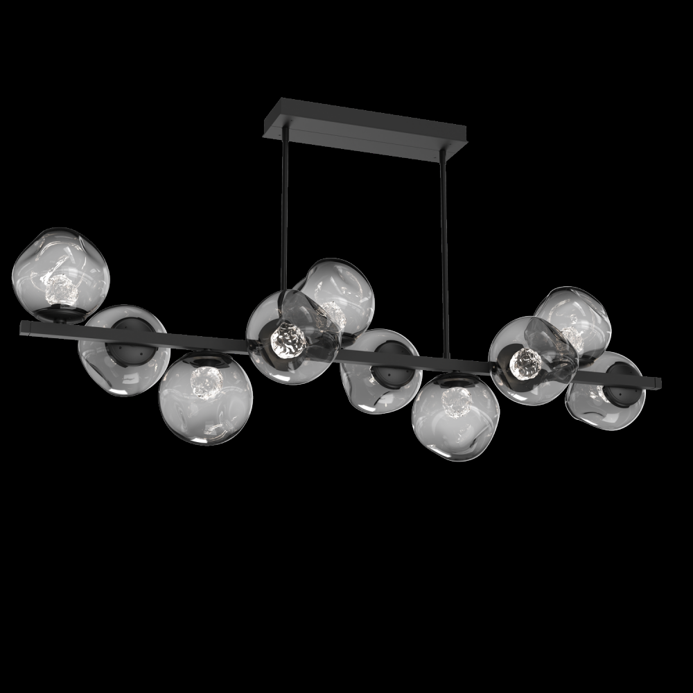 Luna 10pc Twisted Branch-Matte Black-Floret Inner - Smoke Outer-Threaded Rod Suspension-LED 2700K