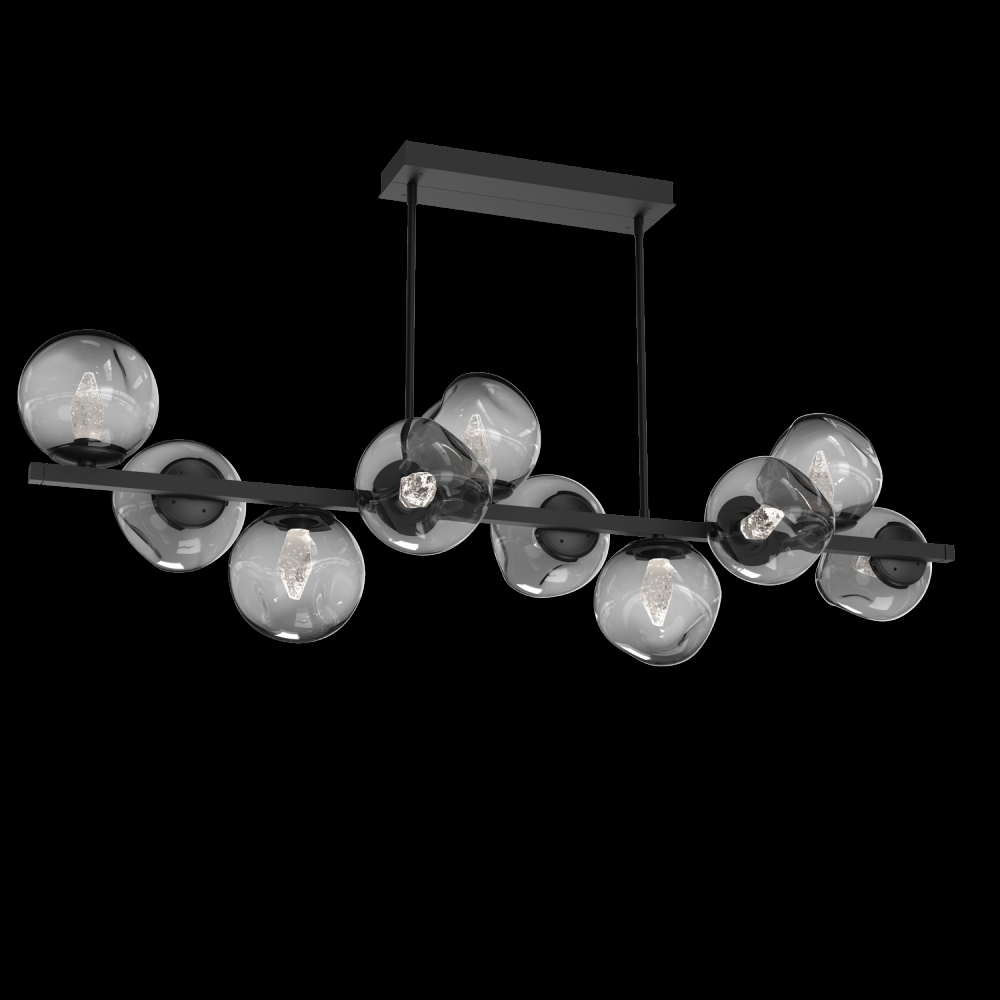 Luna 10pc Twisted Branch-Matte Black-Geo Inner - Smoke Outer-Threaded Rod Suspension-LED 3000K