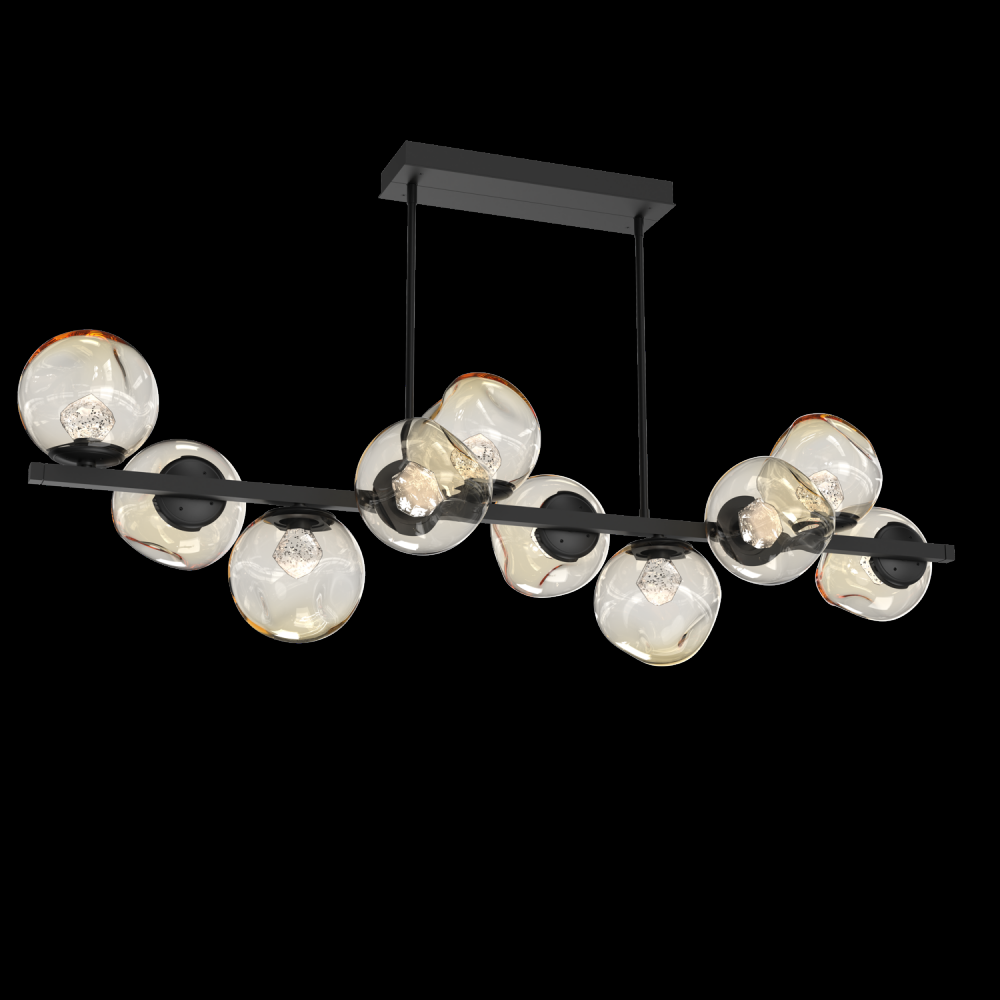 Luna 10pc Twisted Branch-Matte Black-Zircon Inner - Amber Outer-Threaded Rod Suspension-LED 2700K