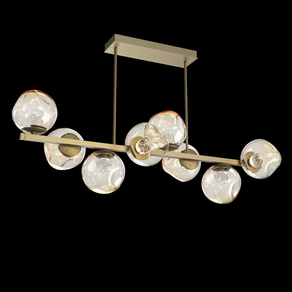 Luna 8pc Twisted Branch-Gilded Brass-Floret Inner - Amber Outer-Threaded Rod Suspension-LED 3000K